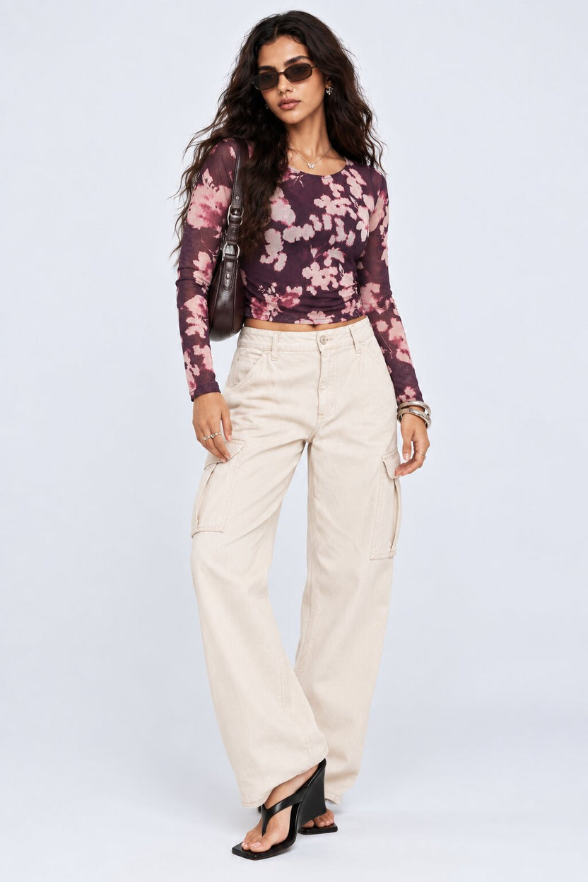 Womens Purple Floral Mesh Crop Top - Image 6