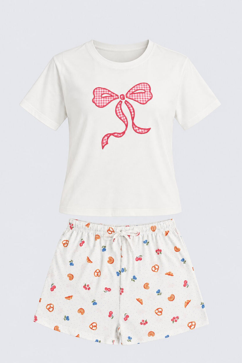 Womens Relaxed Fit White Bow Print Night Suit - Image 7