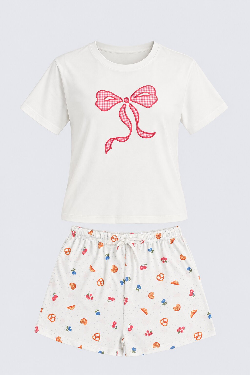 Womens Relaxed Fit White Bow Print Night Suit - Image 7