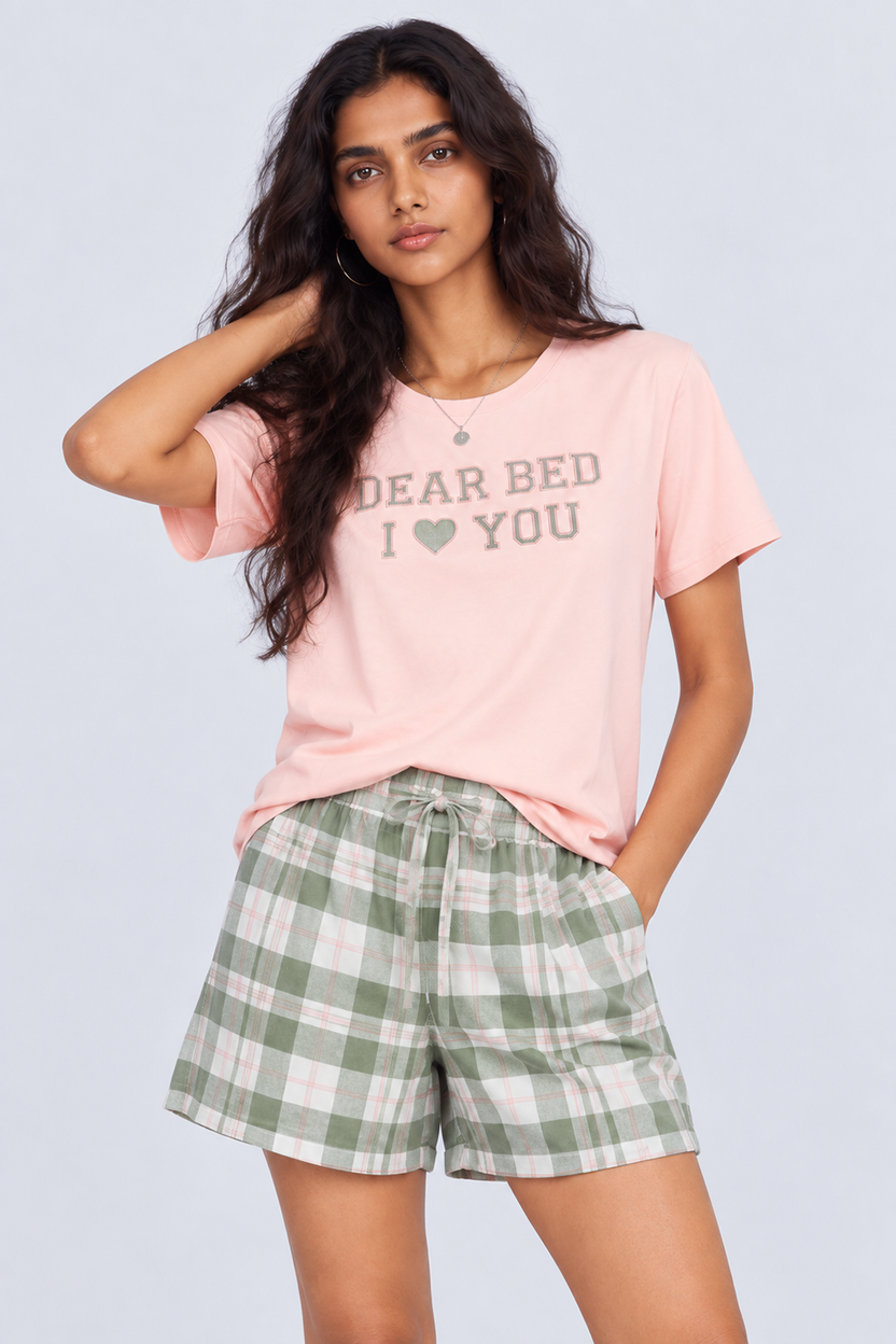 Womens Relaxed Fit Green Checked Night Suit - Image 2