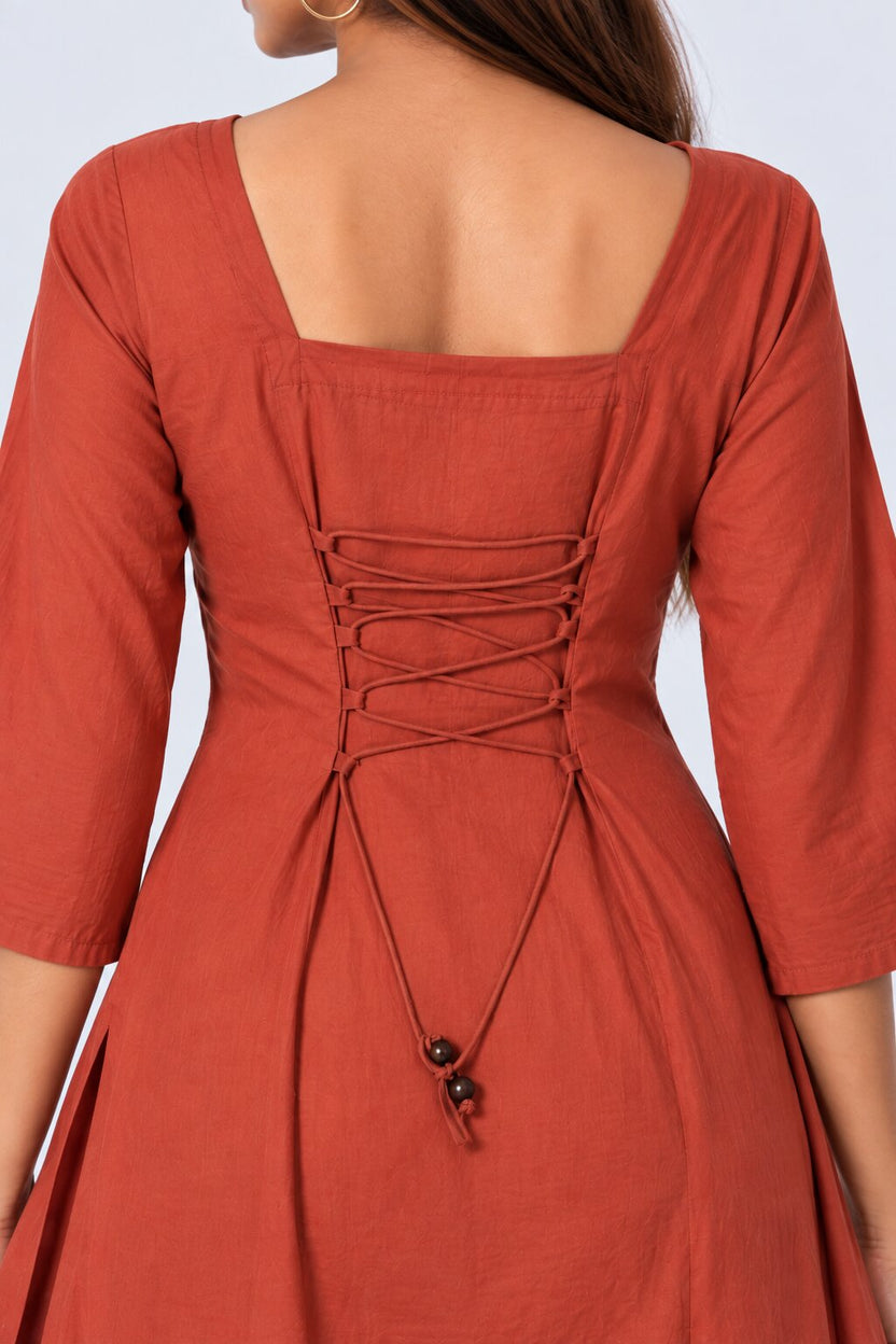 Womens Rust Embroidered Roman Silk Straight Kurta - Image 3