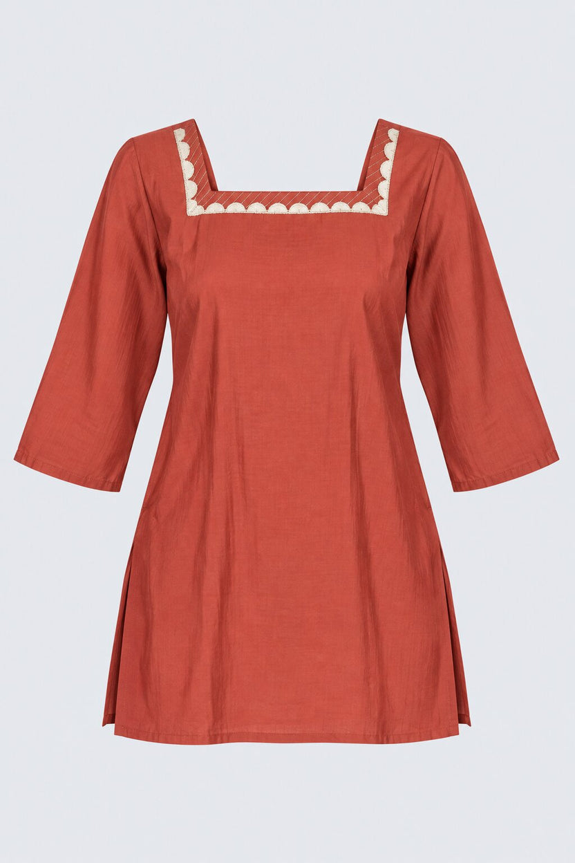 Womens Rust Embroidered Roman Silk Straight Kurta - Image 7