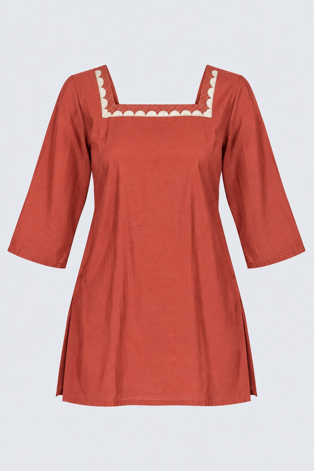 Womens Rust Embroidered Roman Silk Straight Kurta - Image 7