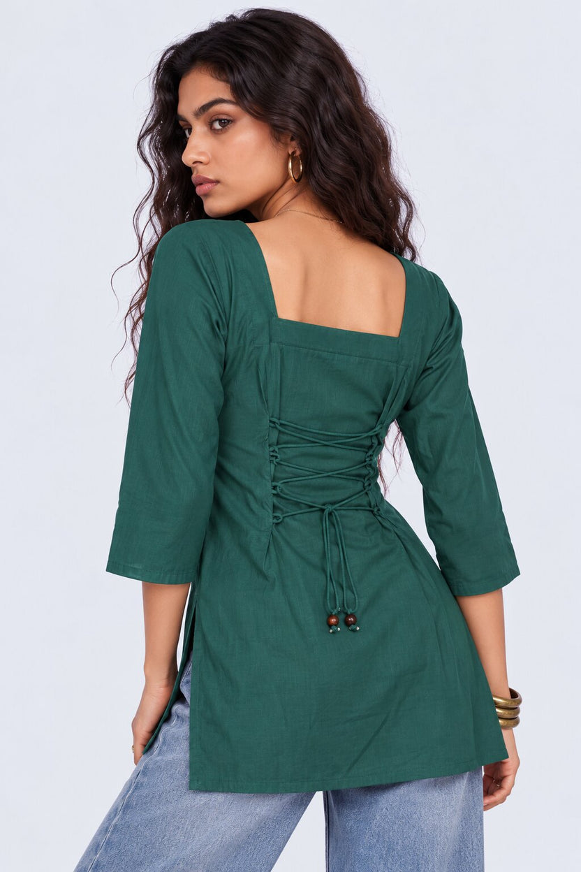 Womens Green Embroidered Roman Silk Straight Kurta - Image 5