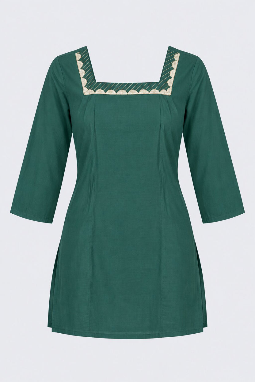 Womens Green Embroidered Roman Silk Straight Kurta - Image 7