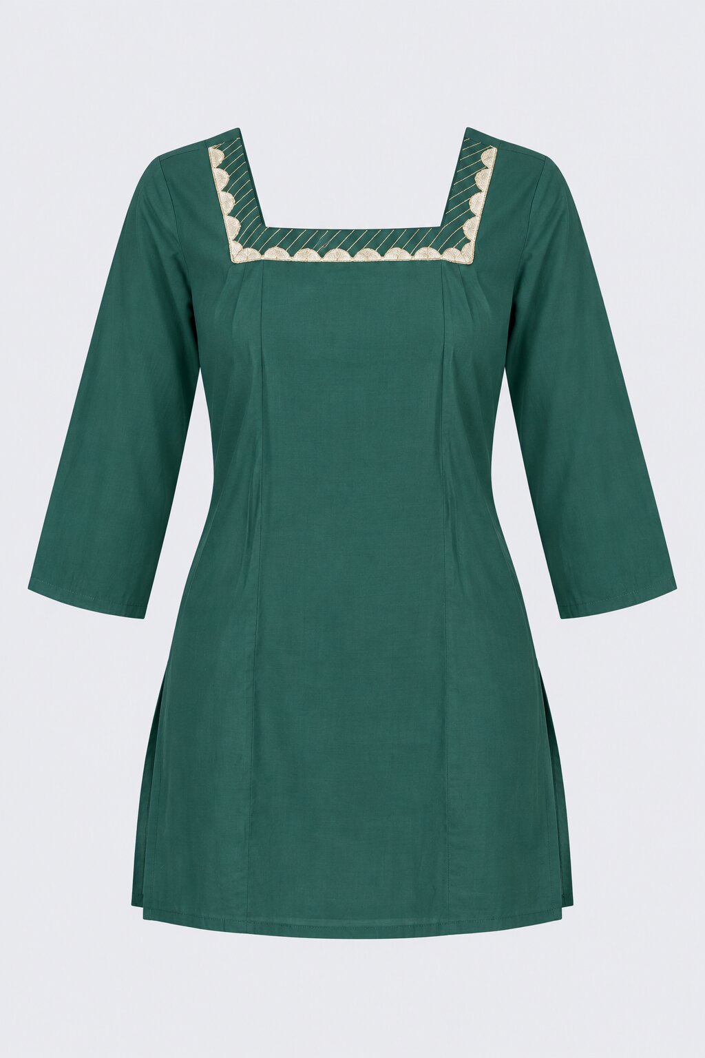 Womens Green Embroidered Roman Silk Straight Kurta - Image 7