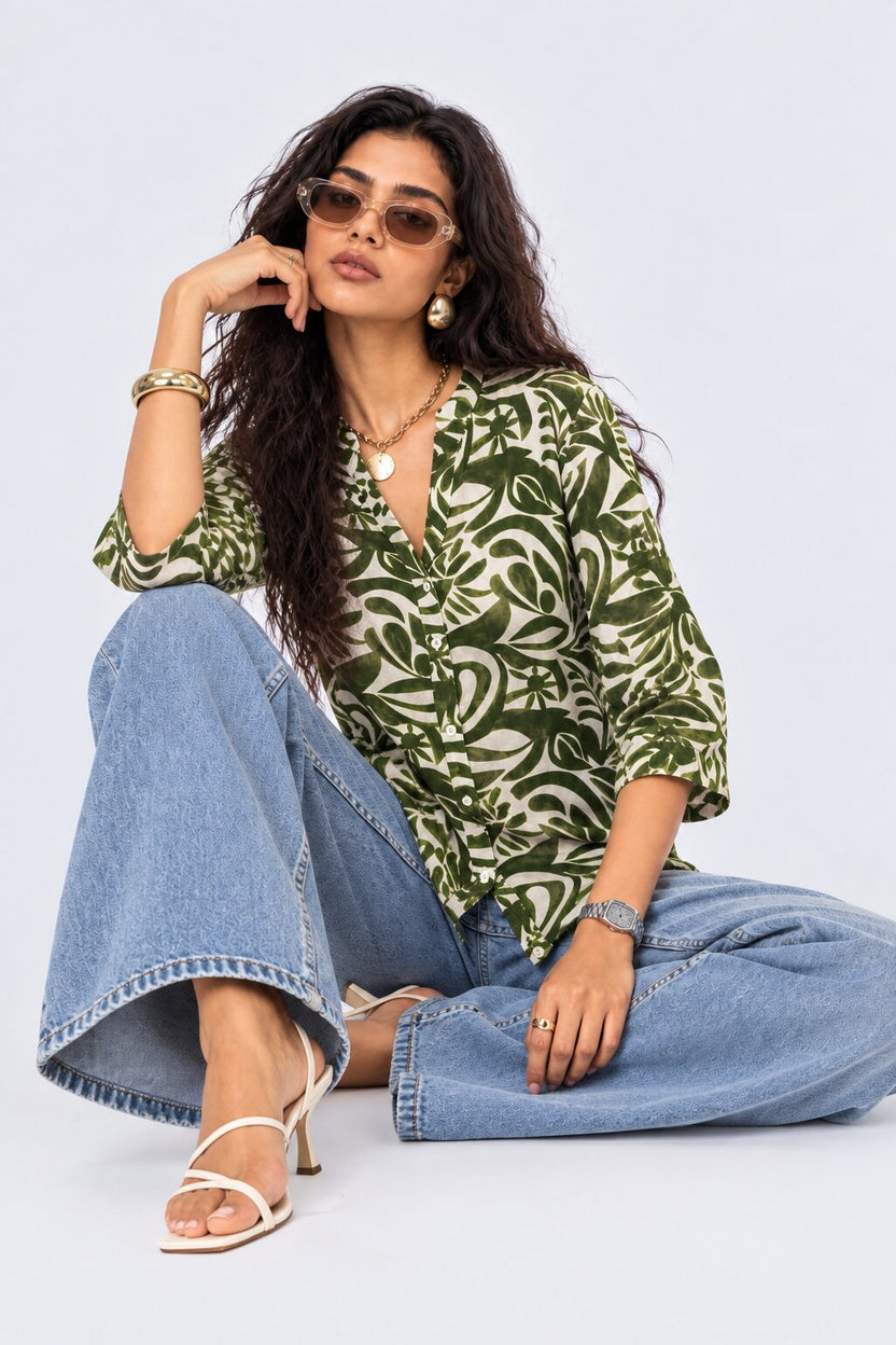 Womens Regular Fit Olive Abstract Print Tunic - Image 1