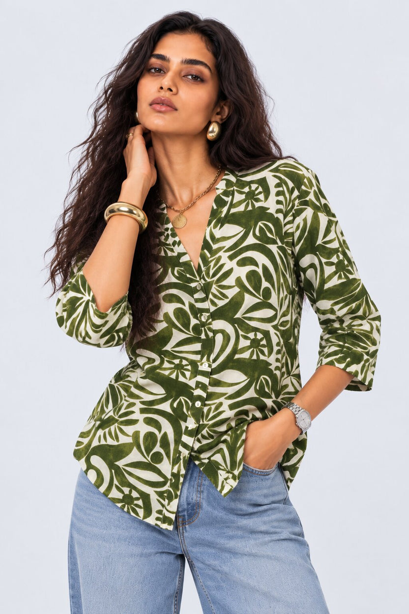 Womens Regular Fit Olive Abstract Print Tunic - Image 2