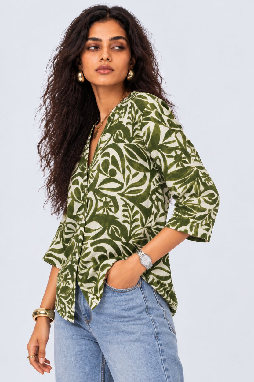 Womens Regular Fit Olive Abstract Print Tunic - Image 4