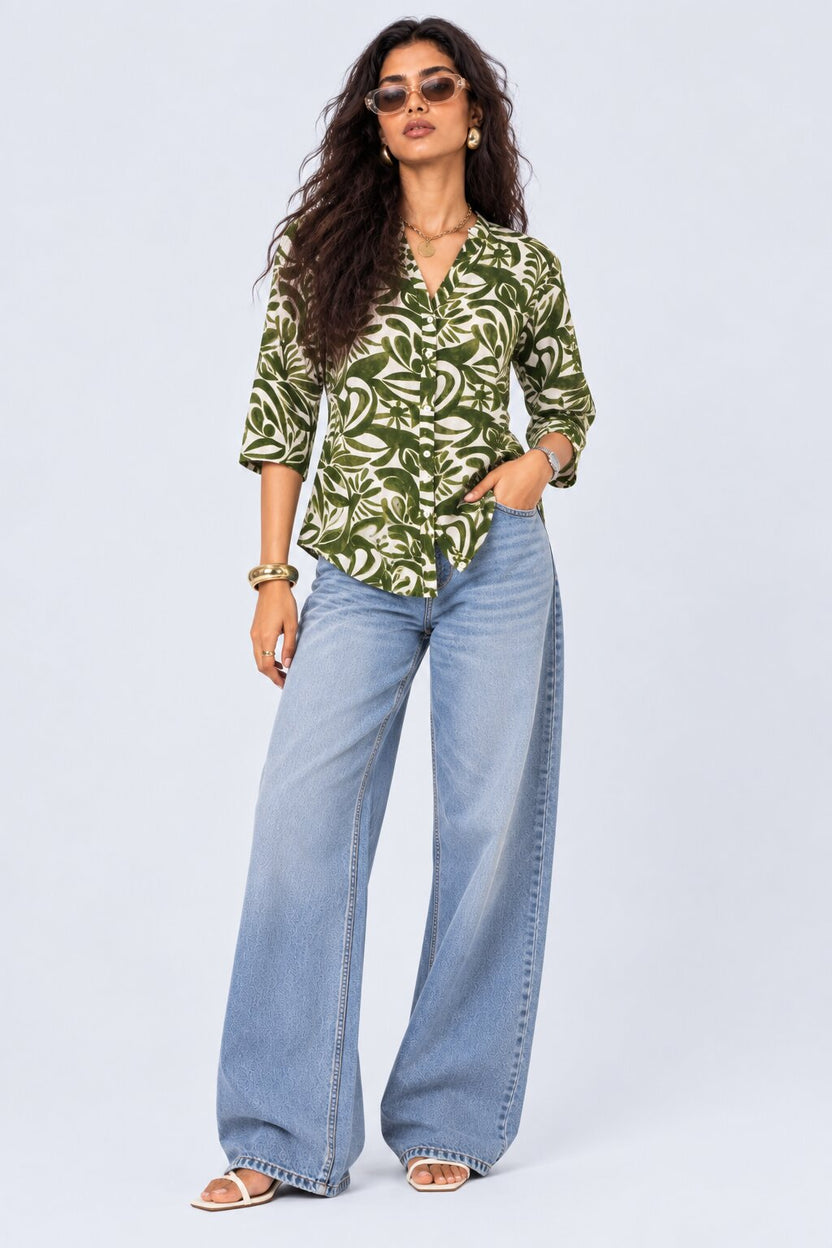 Womens Regular Fit Olive Abstract Print Tunic - Image 6