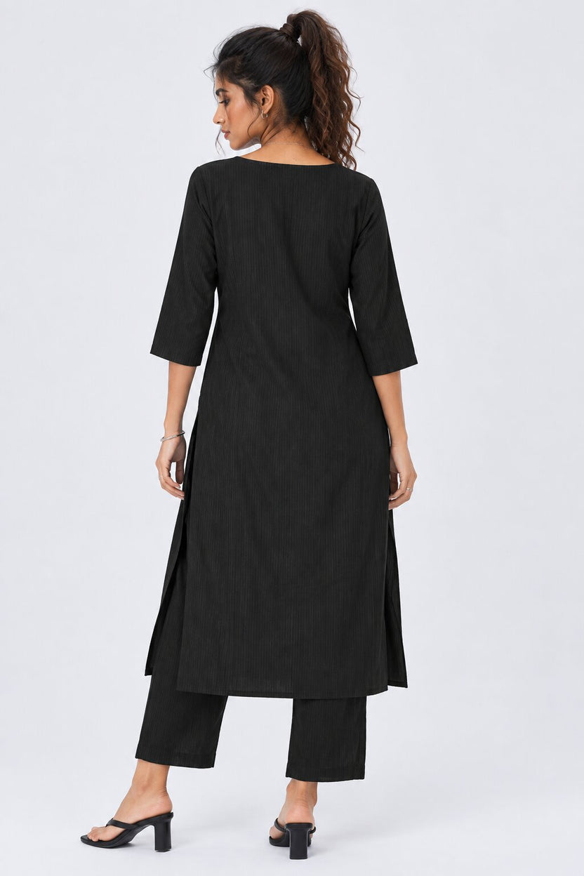 Womens Flared Black Embroidered Kurta Palazzo Set - Image 5