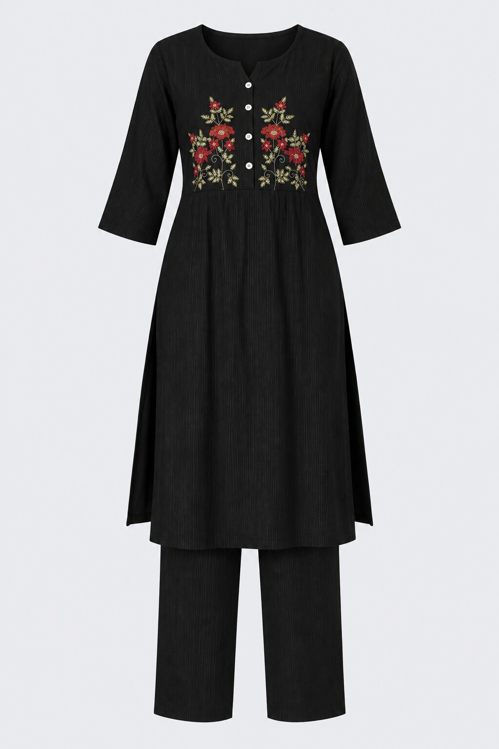 Womens Flared Black Embroidered Kurta Palazzo Set - Image 7