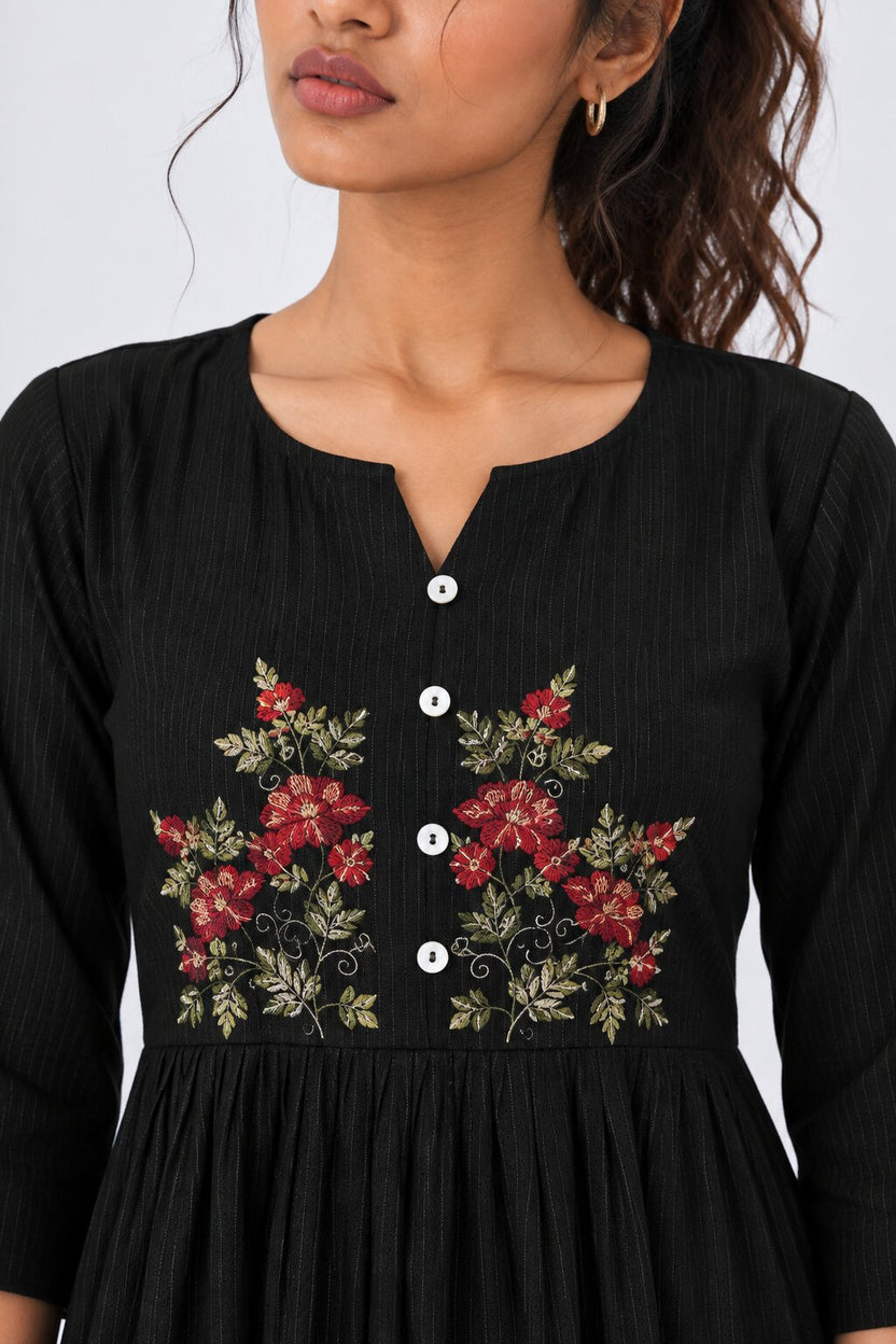 Womens Flared Black Embroidered Kurta Palazzo Set - Image 9