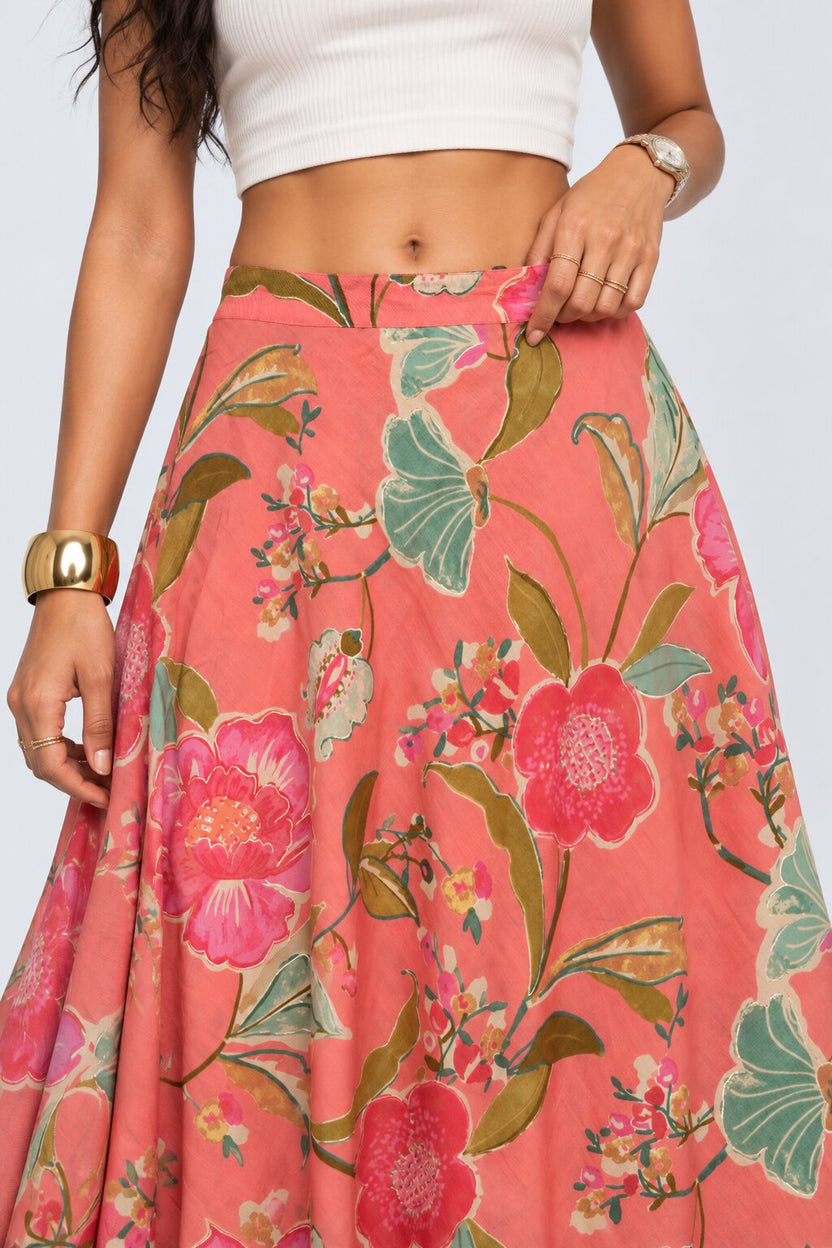 Womens Pink Floral Flared Maxi Skirt - Image 3