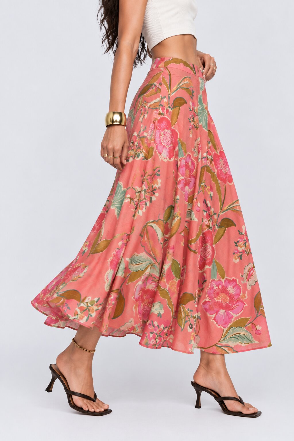 Womens Pink Floral Flared Maxi Skirt - Image 4