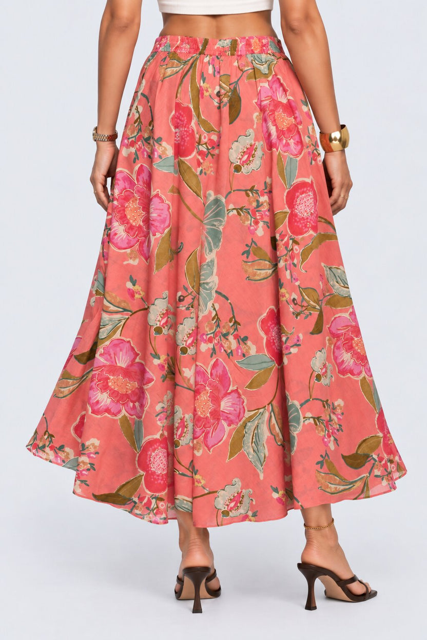 Womens Pink Floral Flared Maxi Skirt - Image 5