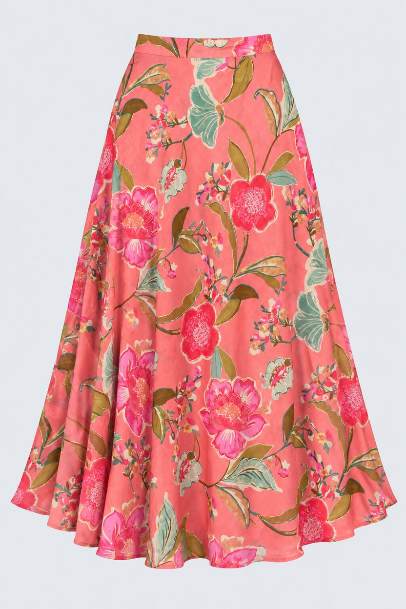 Womens Pink Floral Flared Maxi Skirt - Image 7