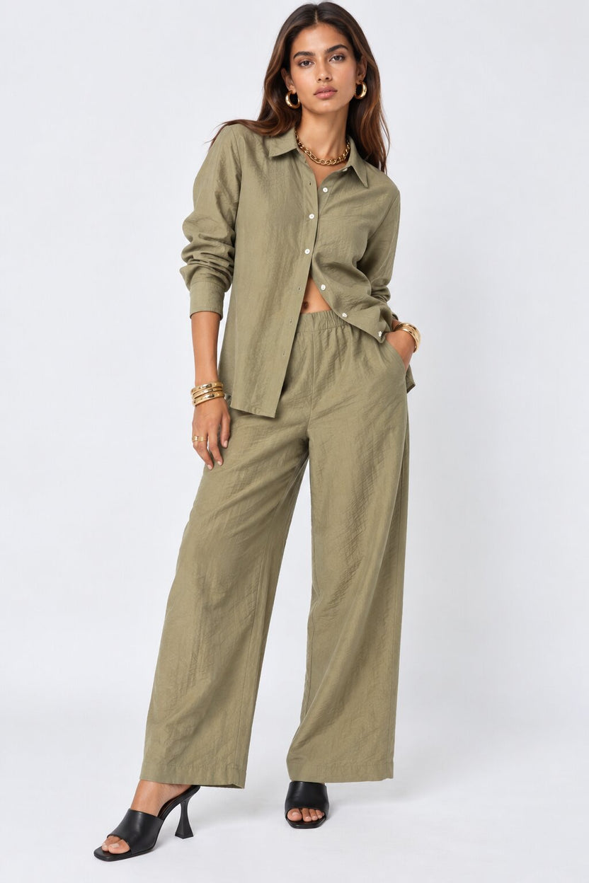 Womens Green Crinkle Co-ord Set - Image 2