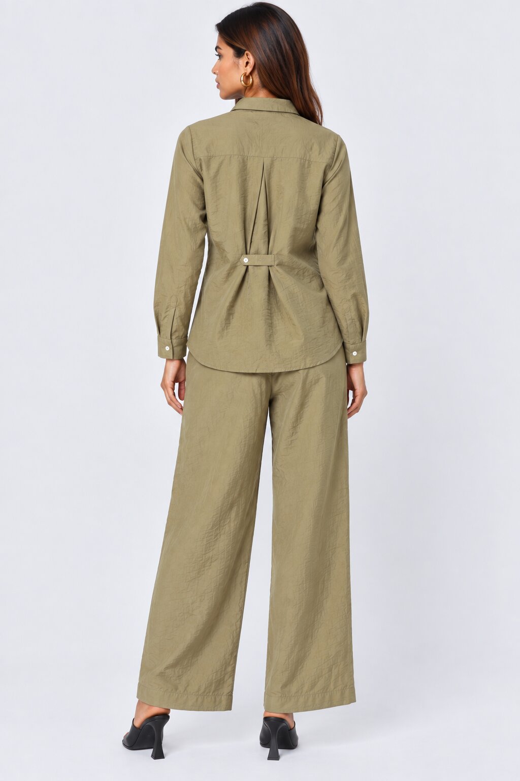 Womens Green Crinkle Co-ord Set - Image 5