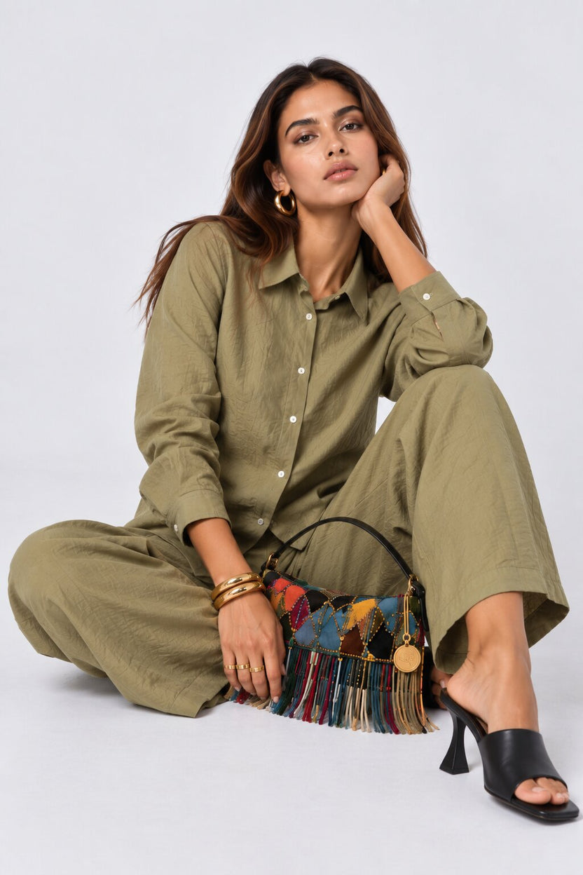 Womens Green Crinkle Co-ord Set - Image 6