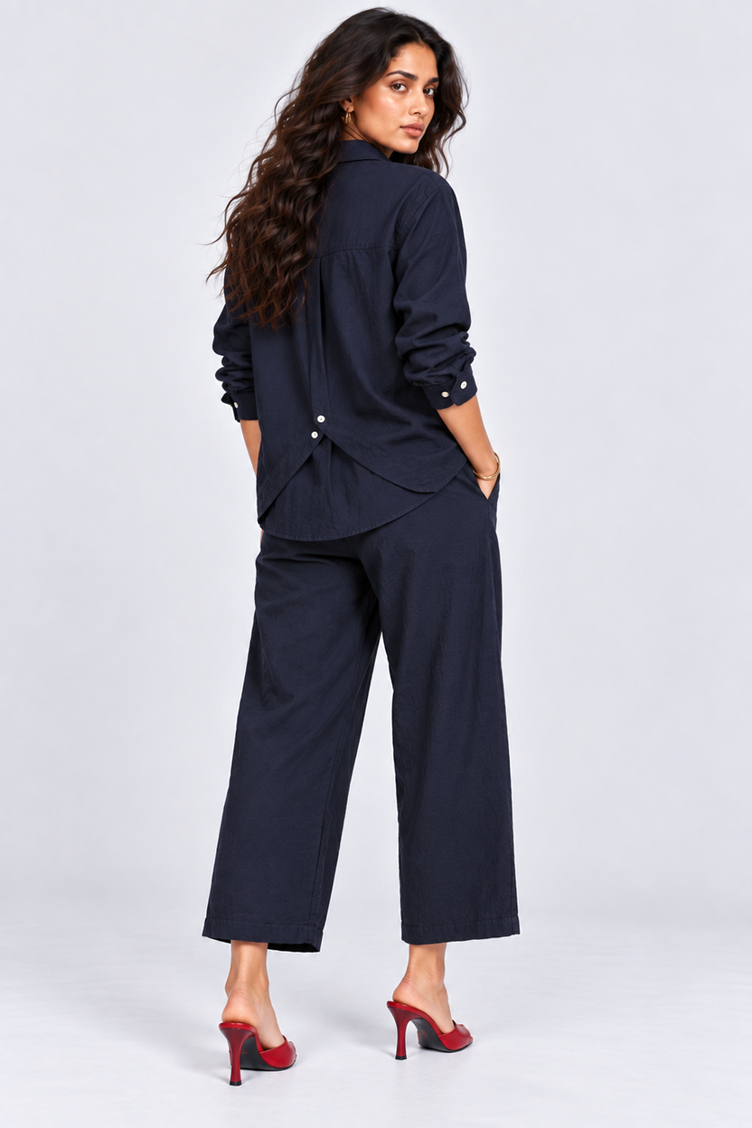 Womens Navy Crinkle Co-ord Set - Image 5