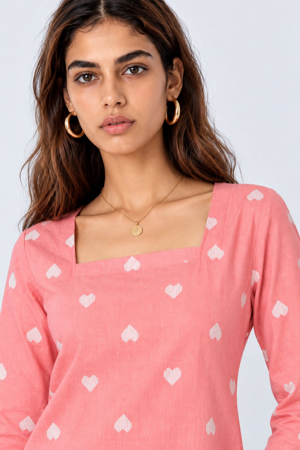 Womens Pink Heart Print Cotton Tunic - Image 3