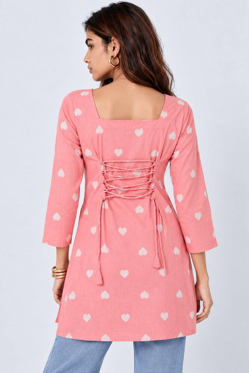 Womens Pink Heart Print Cotton Tunic - Image 4