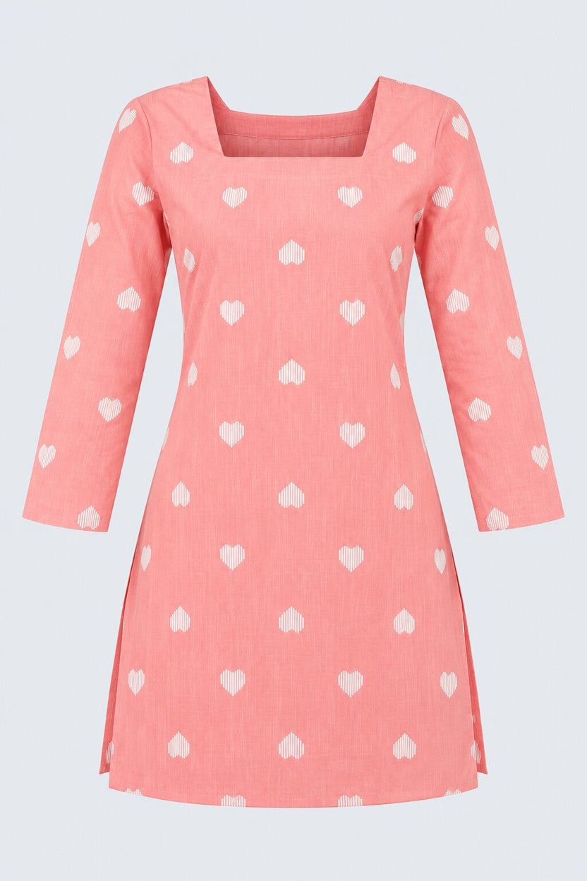 Womens Pink Heart Print Cotton Tunic - Image 6