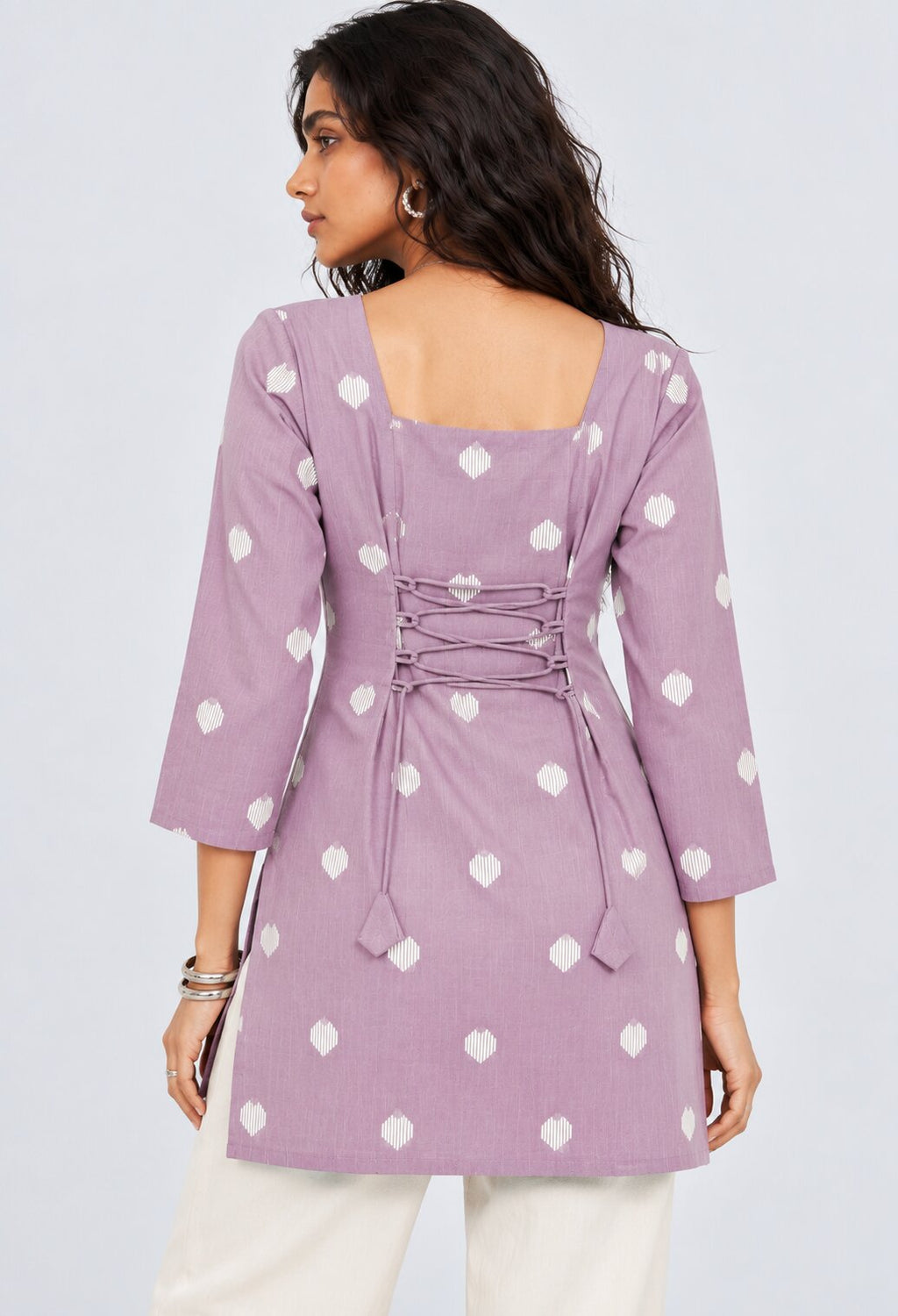 Womens Lilac Heart Print Cotton Tunic - Image 1