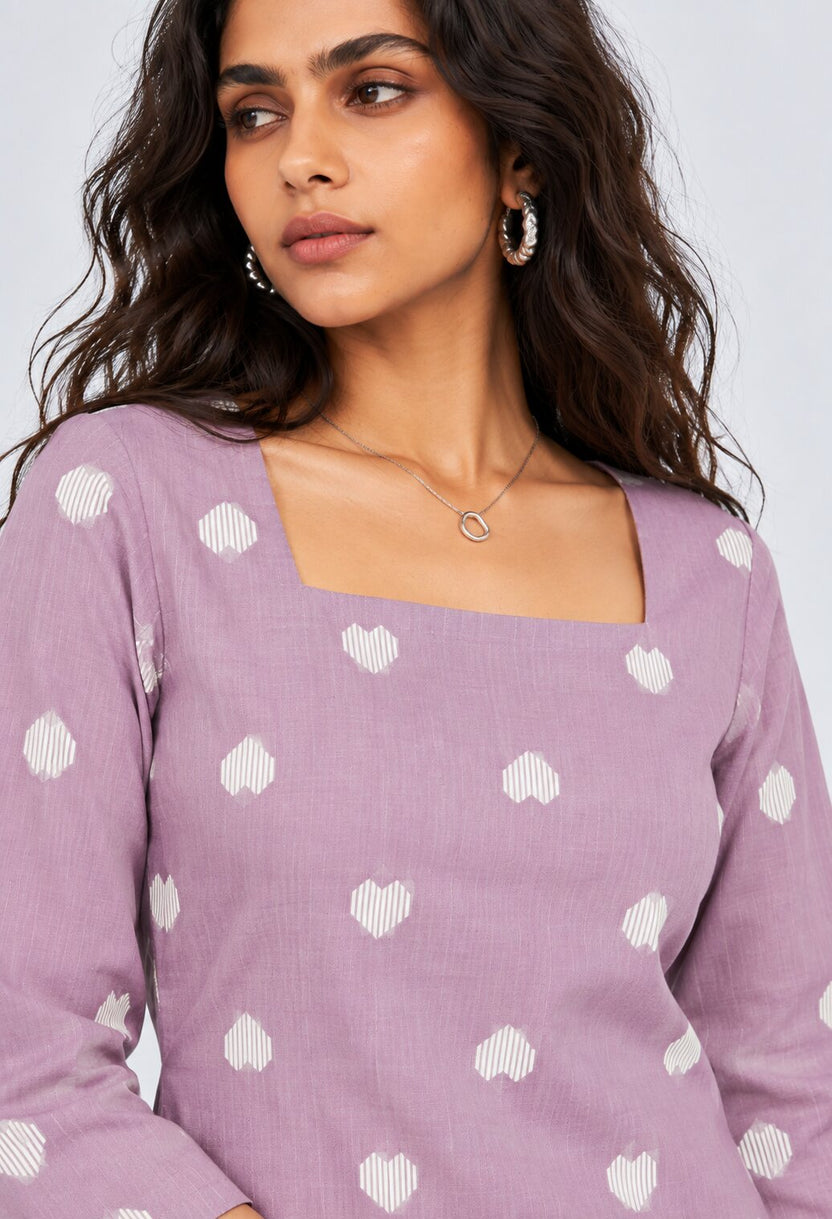 Womens Lilac Heart Print Cotton Tunic - Image 3