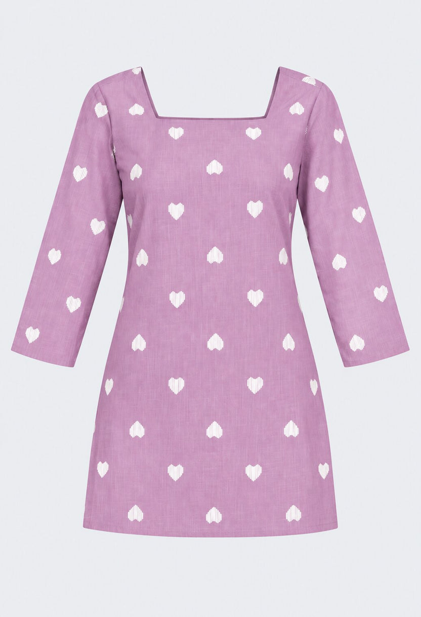 Womens Lilac Heart Print Cotton Tunic - Image 6