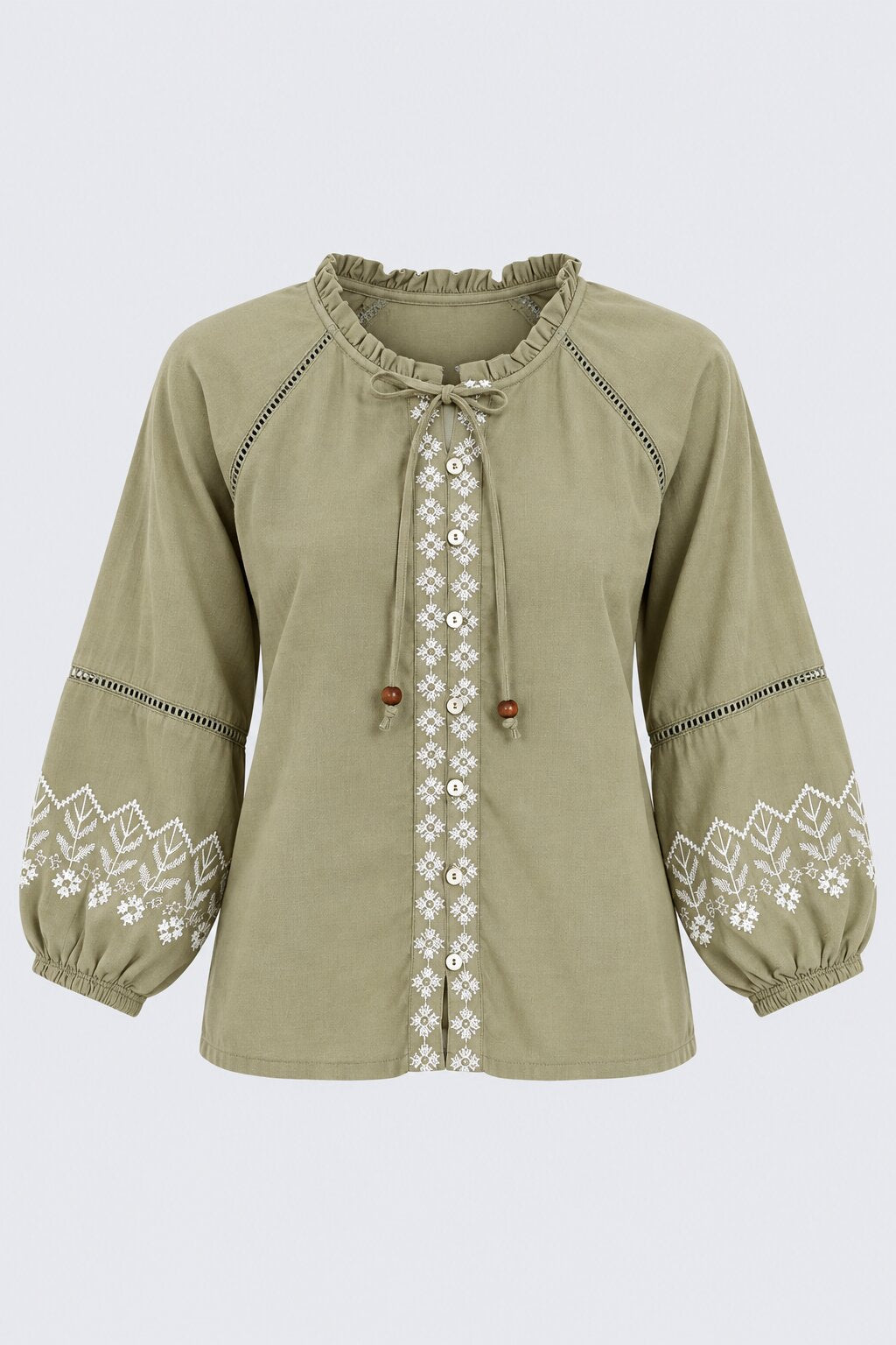Womens Green Embroidered Tie Neck Tunic - Image 7