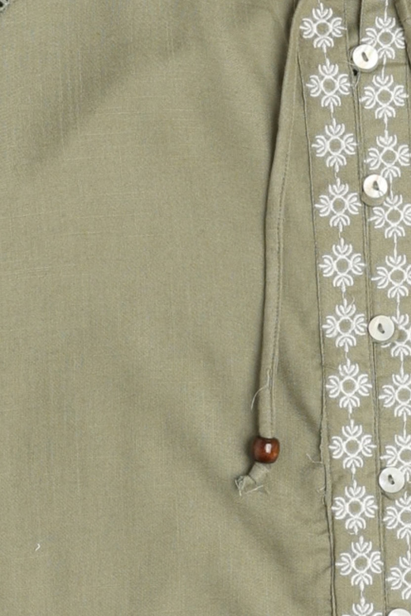 Womens Green Embroidered Tie Neck Tunic - Image 8