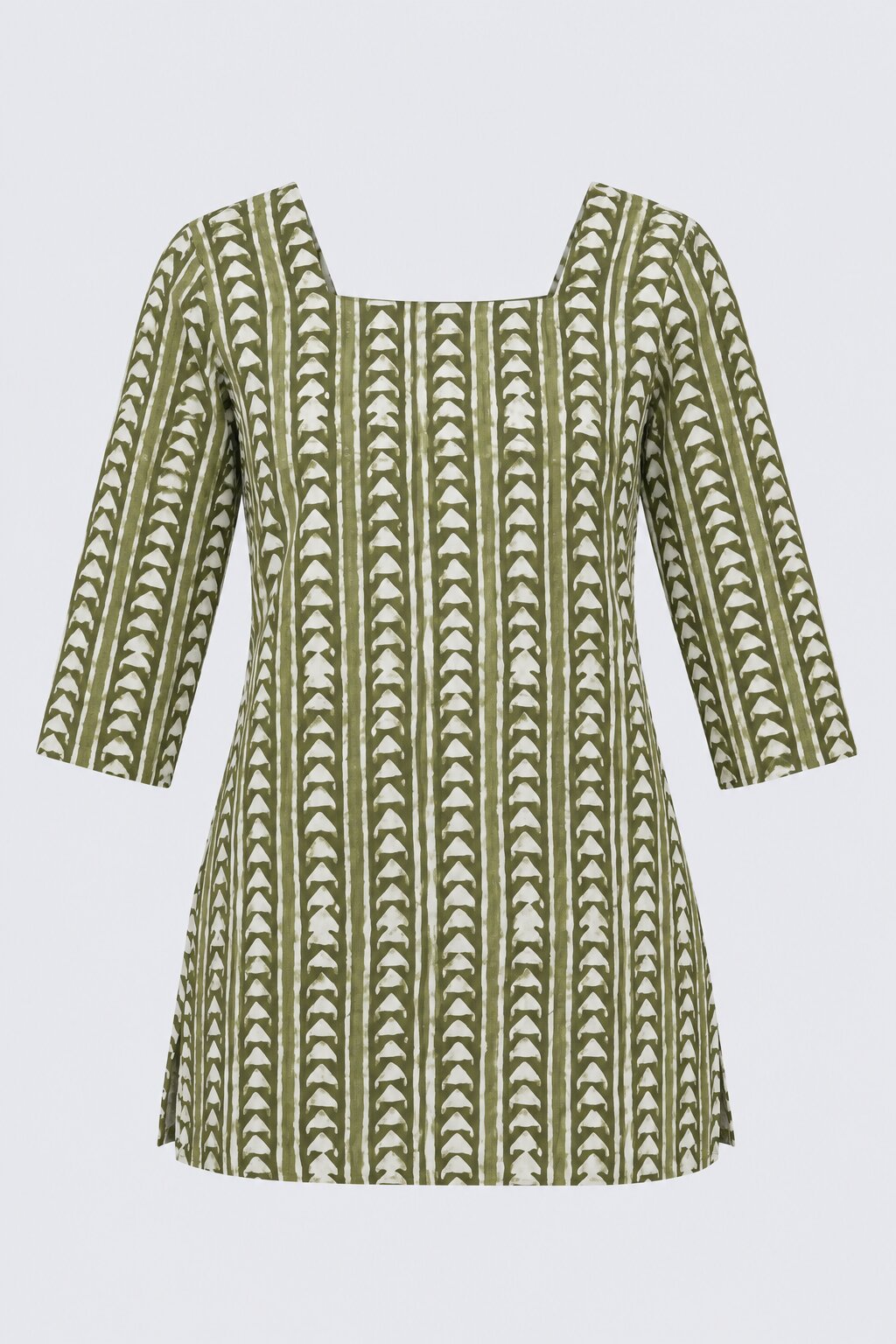 Womens Green Square Neck Cambric Straight Tunic - Image 7
