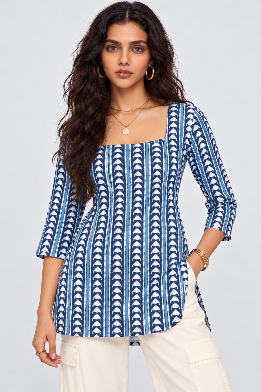 Womens Blue Cambric Straight Tunic - Image 1