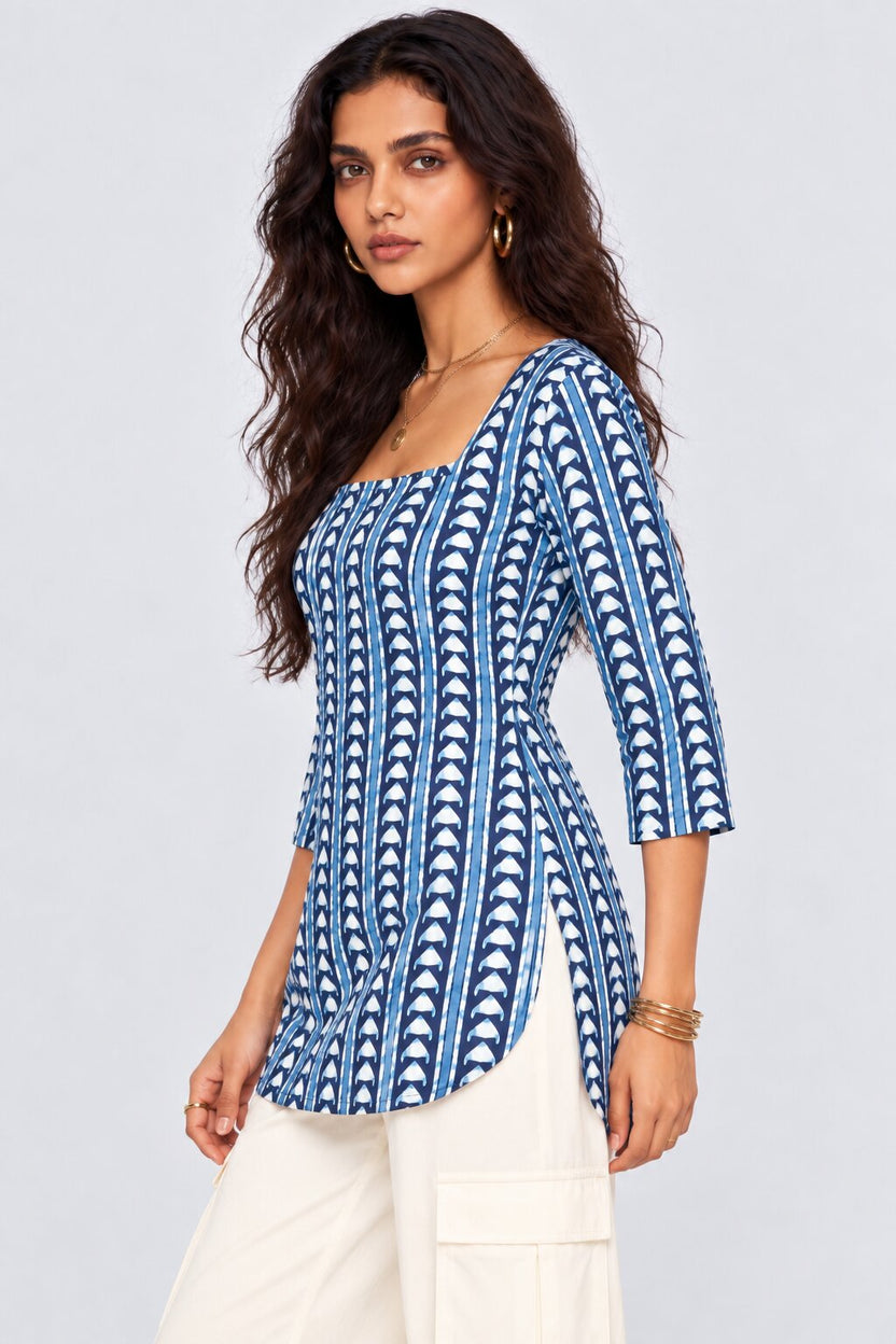 Womens Blue Cambric Straight Tunic - Image 2