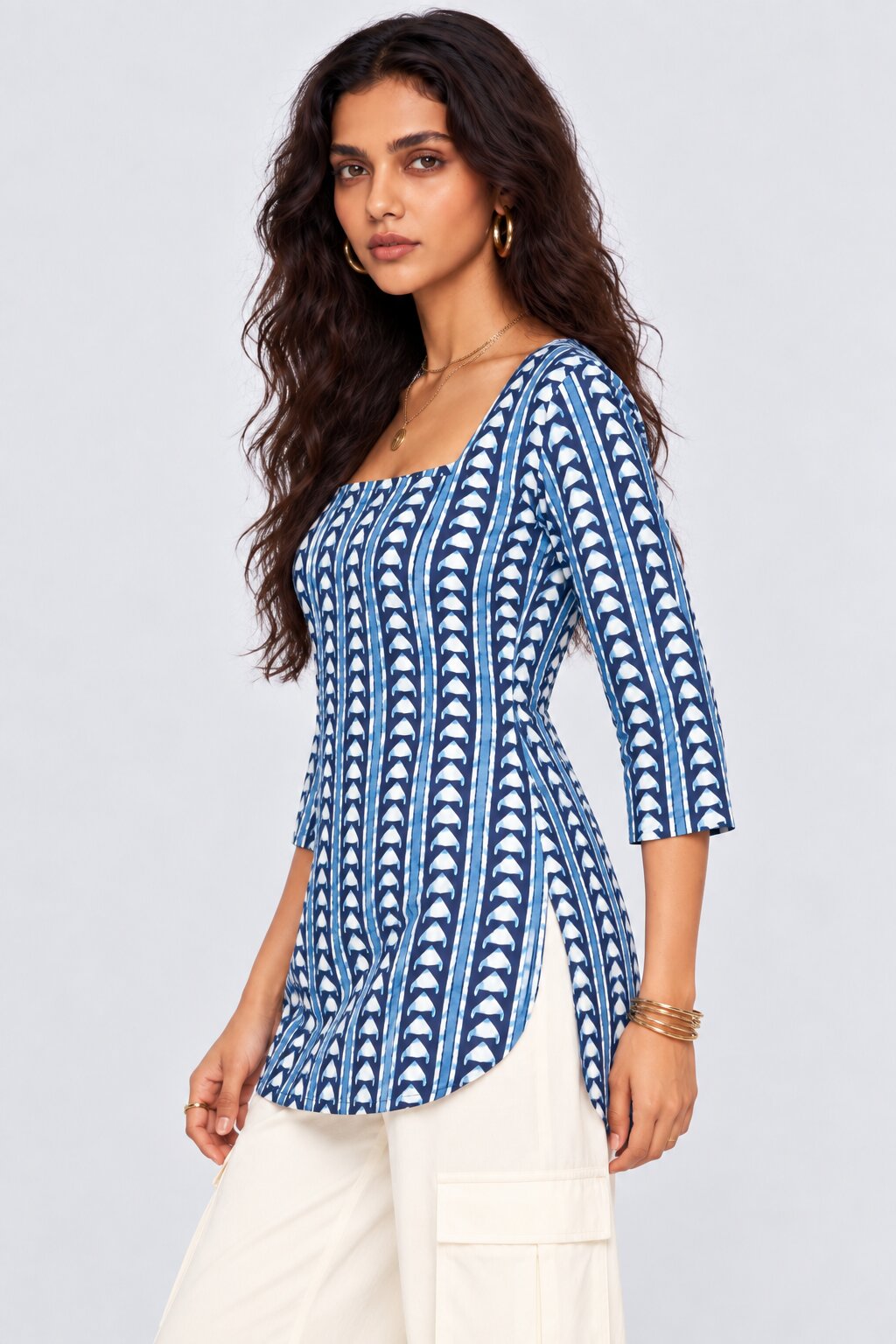 Womens Blue Cambric Straight Tunic - Image 2
