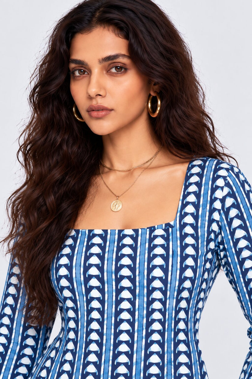Womens Blue Cambric Straight Tunic - Image 3