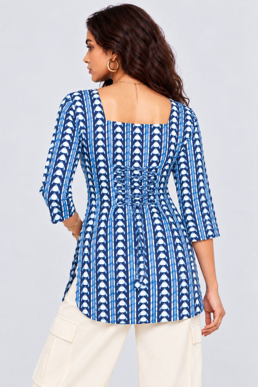Womens Blue Cambric Straight Tunic - Image 4