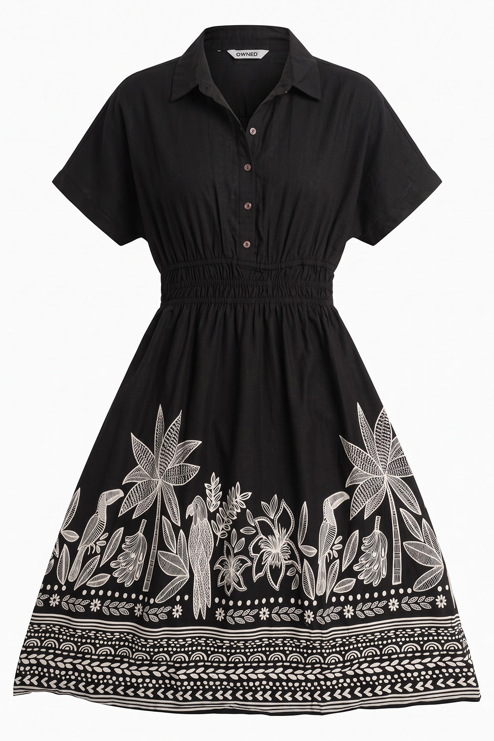 Womens Flared Black Tropical Print Smocked Maxi Dress - Image 7