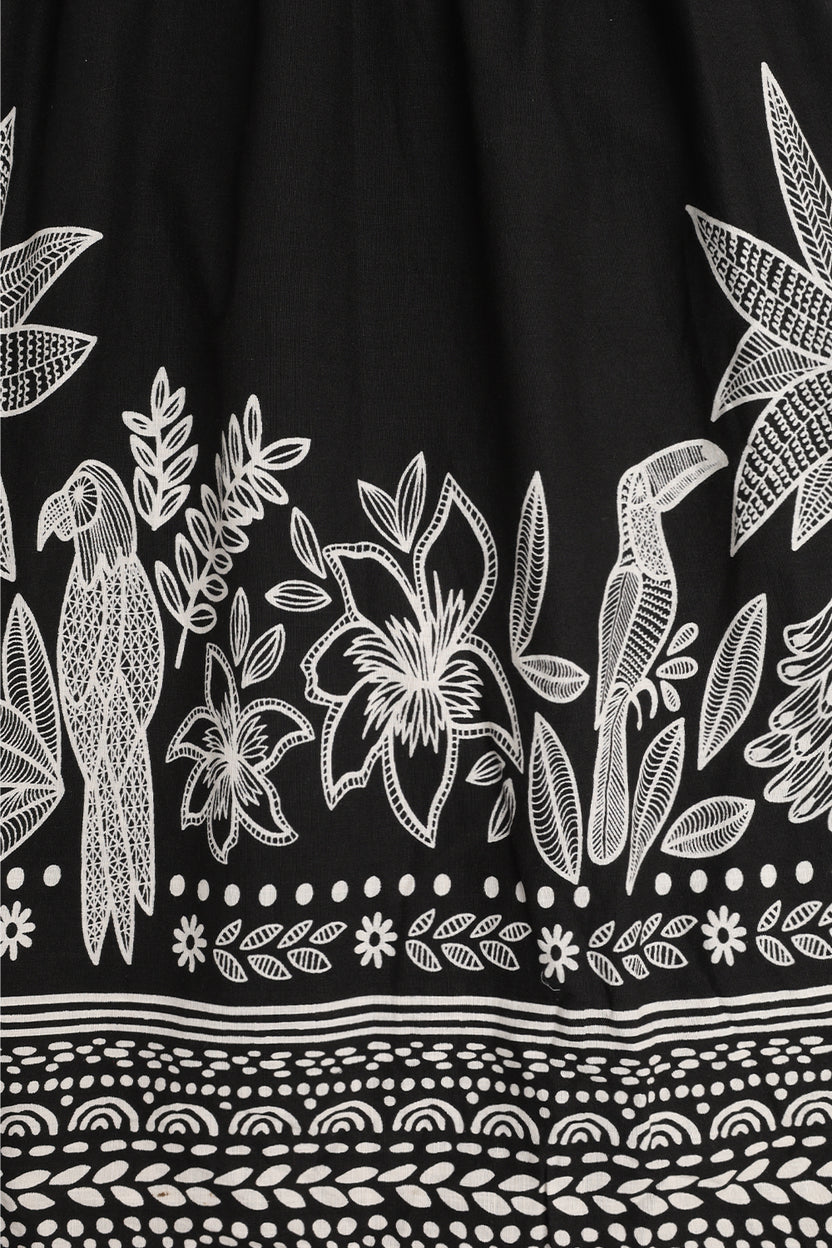 Womens Flared Black Tropical Print Smocked Maxi Dress - Image 8
