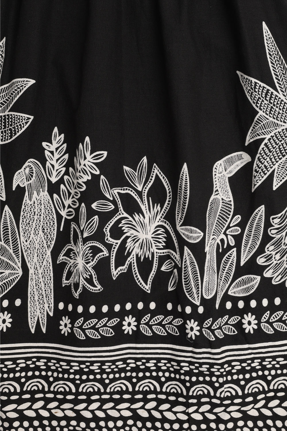 Womens Flared Black Tropical Print Smocked Maxi Dress - Image 8