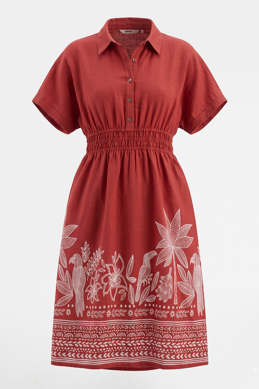 Womens Flared Rust Tropical Print Smocked Maxi Dress - Image 7