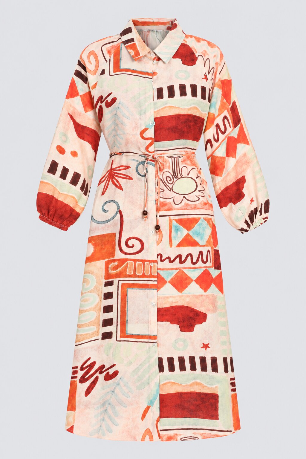 Womens Flared Multi-coloured Abstract Print Shirt Midi Dress - Image 7
