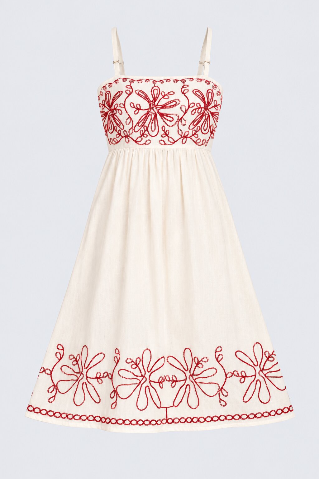 Womens Off White Embroidered Strap Fit Flare Dress - Image 7