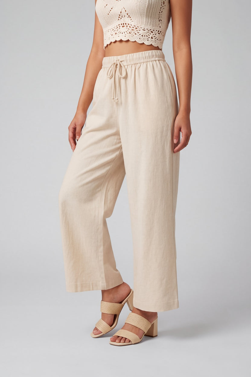 Womens Wide Leg Viscose Cream Solid Pant - Image 4