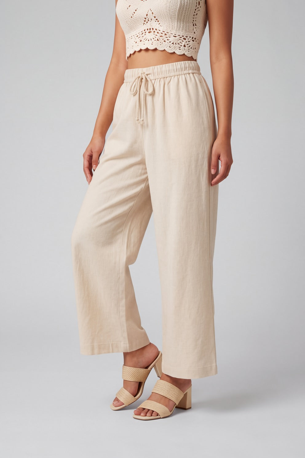 Womens Wide Leg Viscose Cream Solid Pant - Image 4