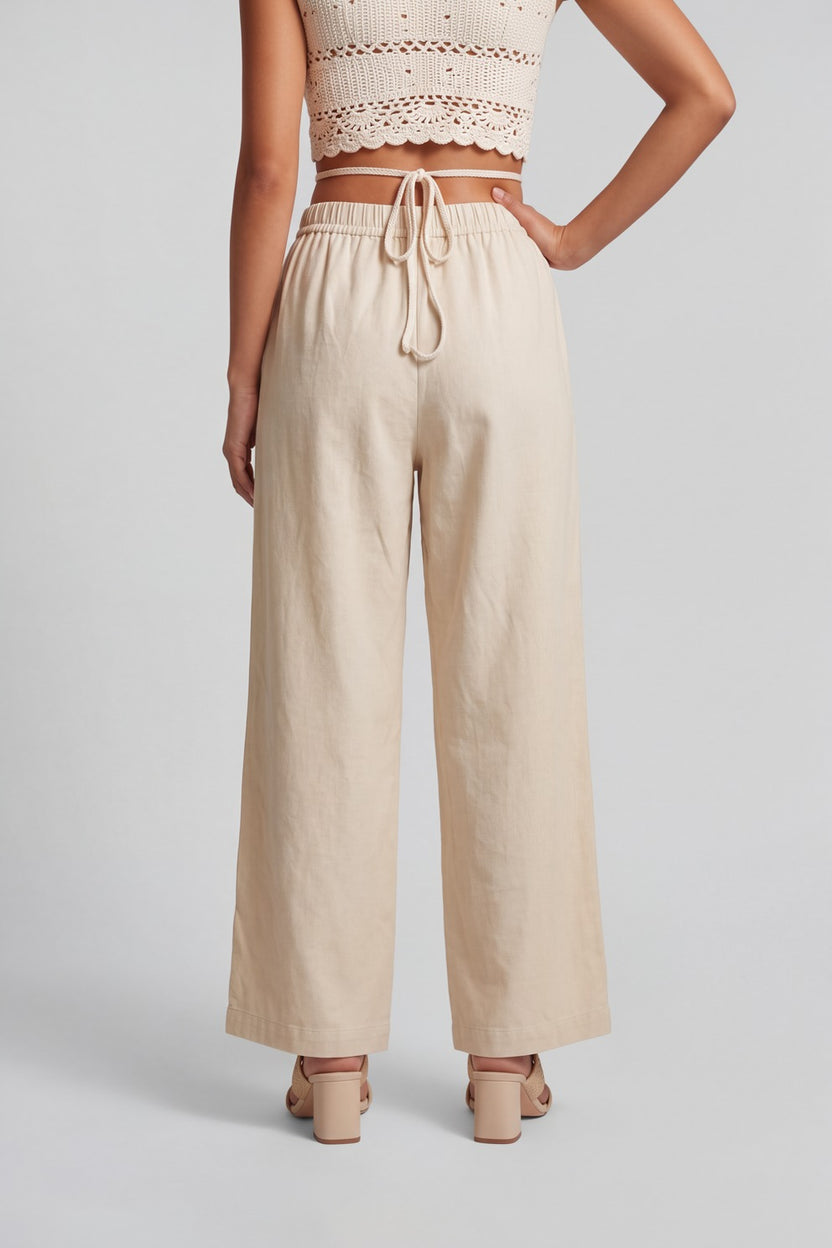 Womens Wide Leg Viscose Cream Solid Pant - Image 5