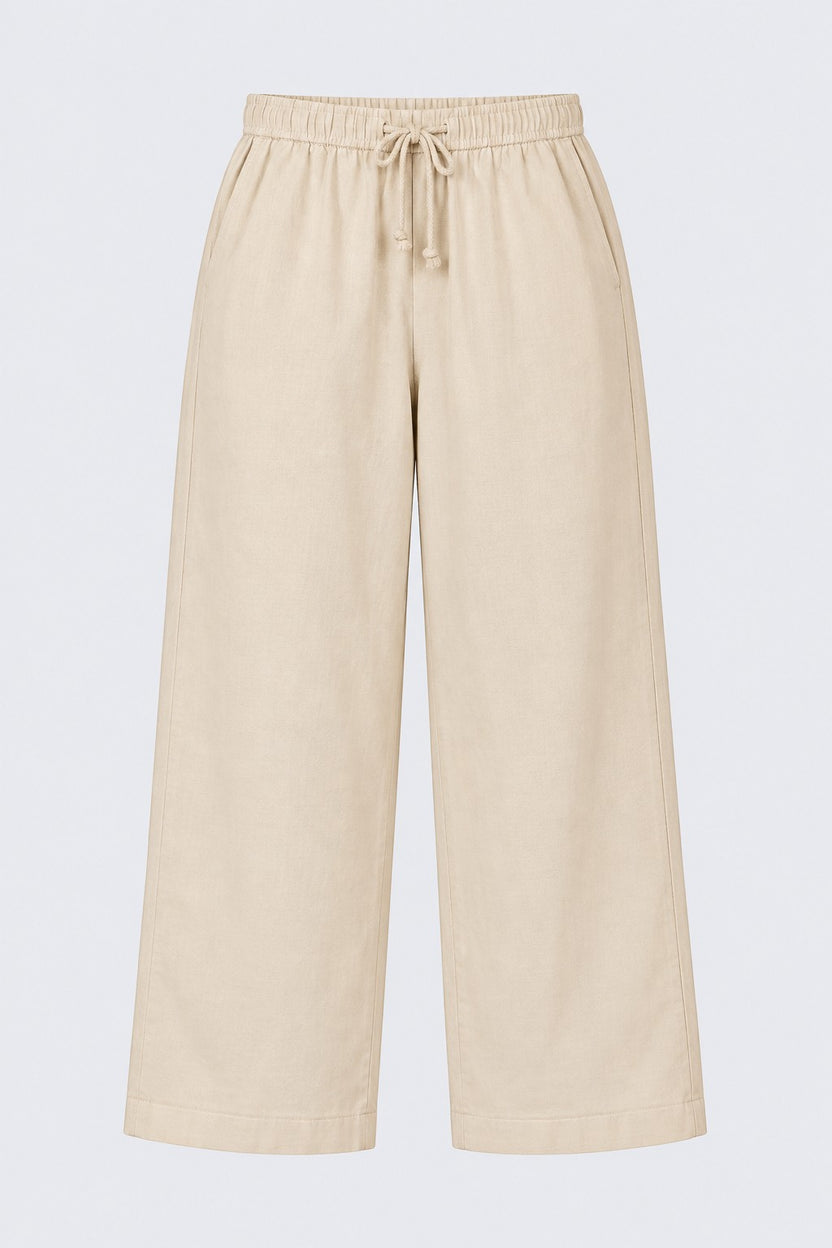 Womens Wide Leg Viscose Cream Solid Pant - Image 7