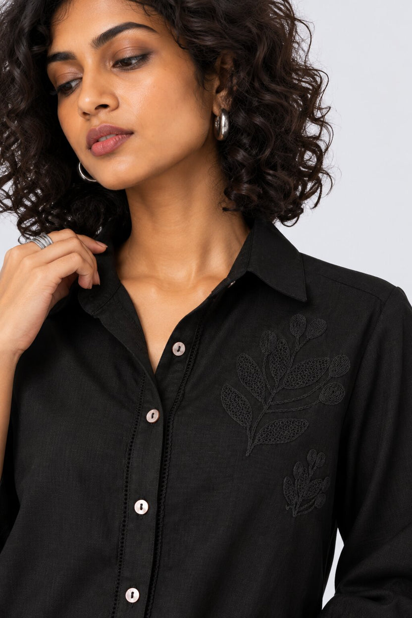 Womens Black Embroidered Button Down Shirt - Image 3